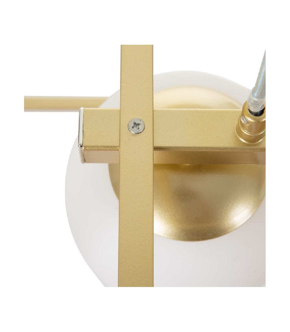 Wadiga Suspension En Métal Doré Et 3 Globes En Verre Opale Blanc