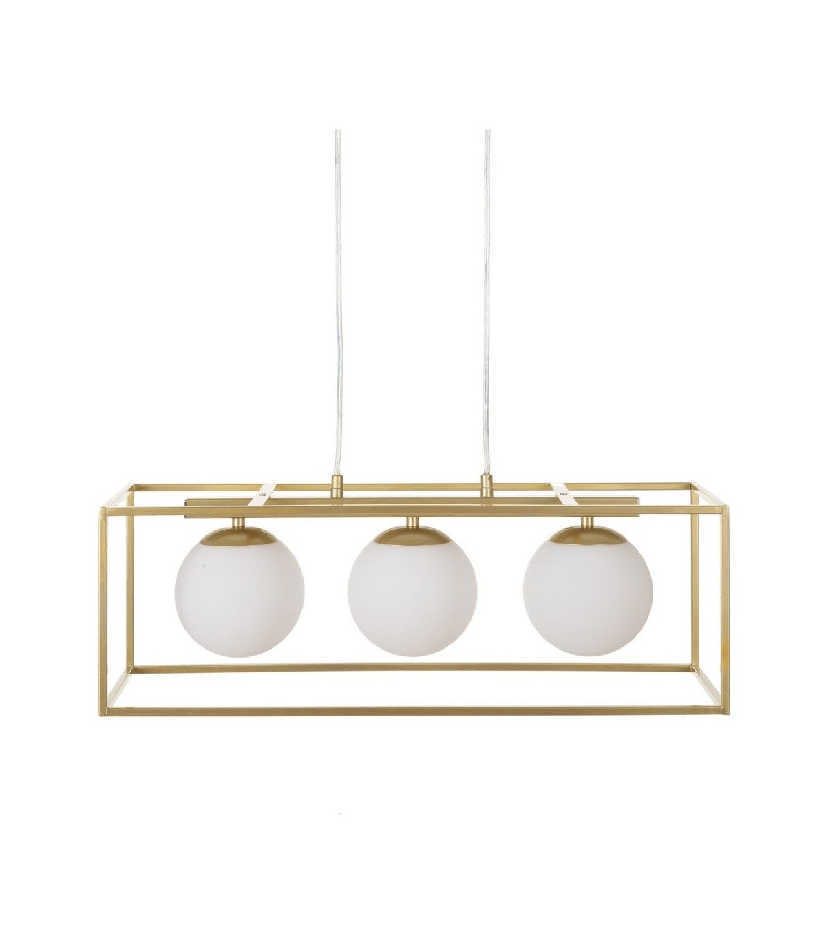 wadiga Suspension en Métal Doré et 3 Globes en Verre Opale Blanc