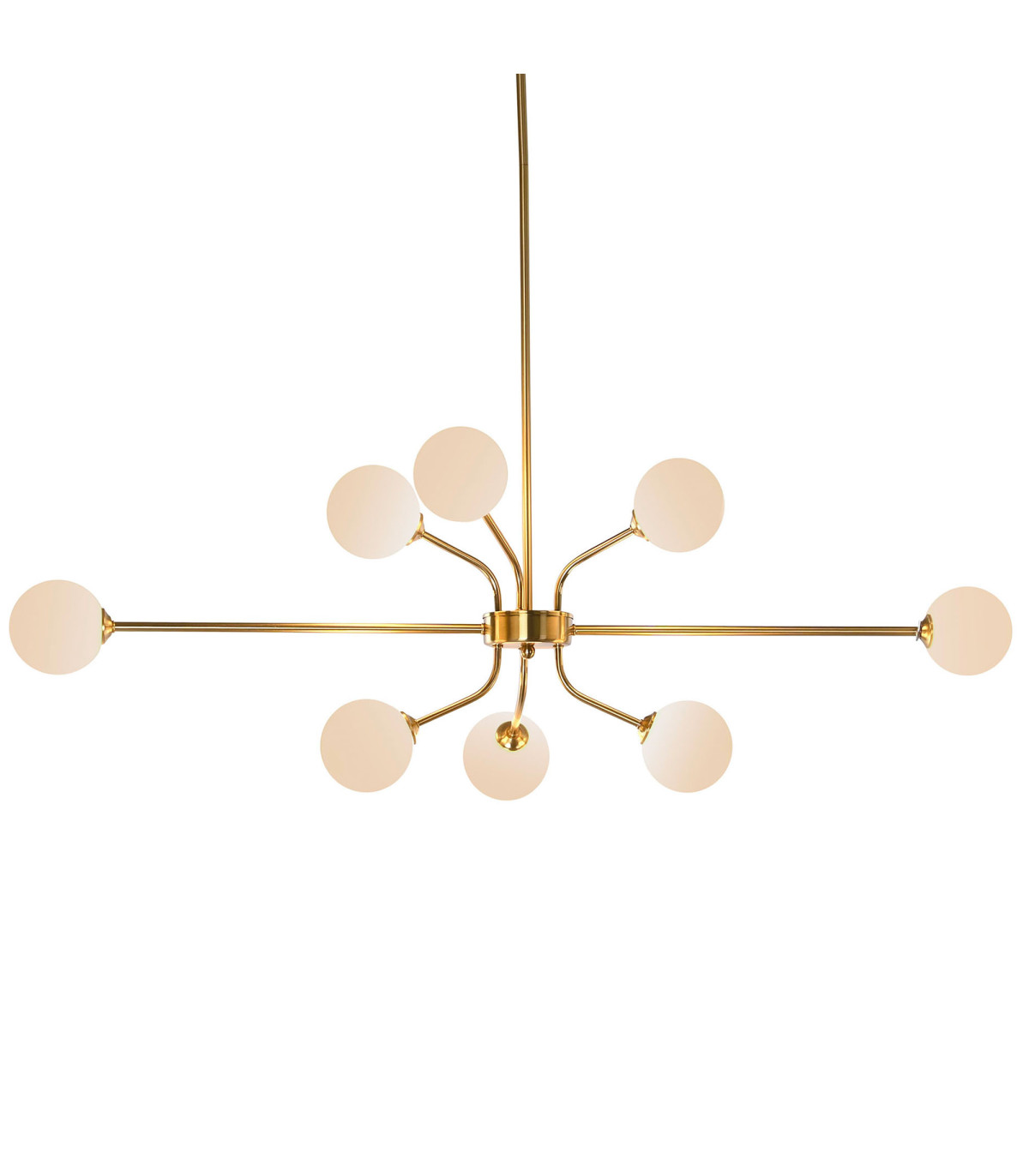 Wadiga Suspension En Métal Doré Et 8 Globes En Verre Opale Blanc 110x38x38cm