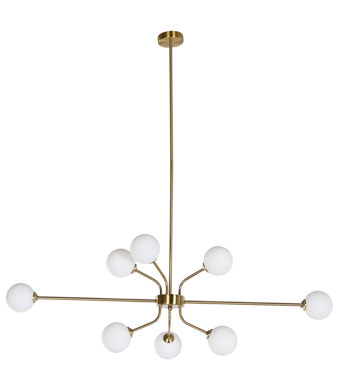 wadiga Suspension en métal doré et 8 globes en verre opale blanc 110x38x38cm