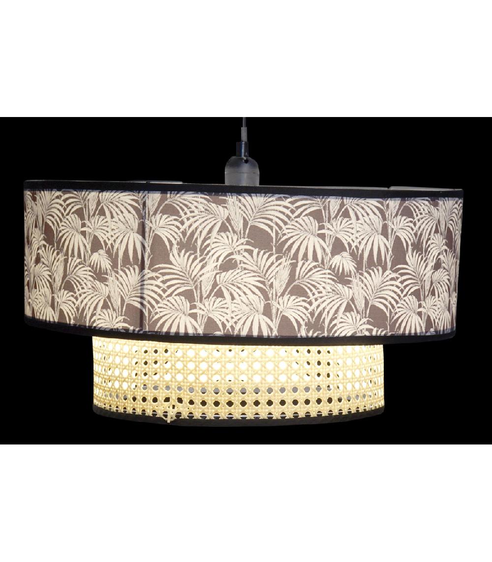 Wadiga Suspension Polyester Palmiers Et Cannage - 46x46x25cm