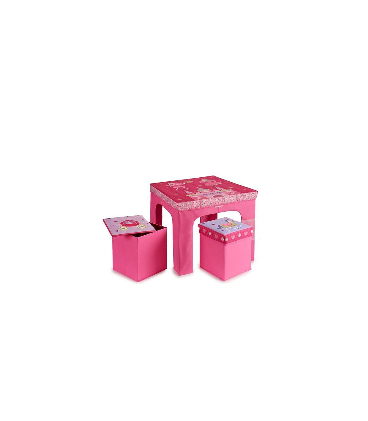 wadiga Table + 2 Tabourets Enfant Pliables Princesse Rose