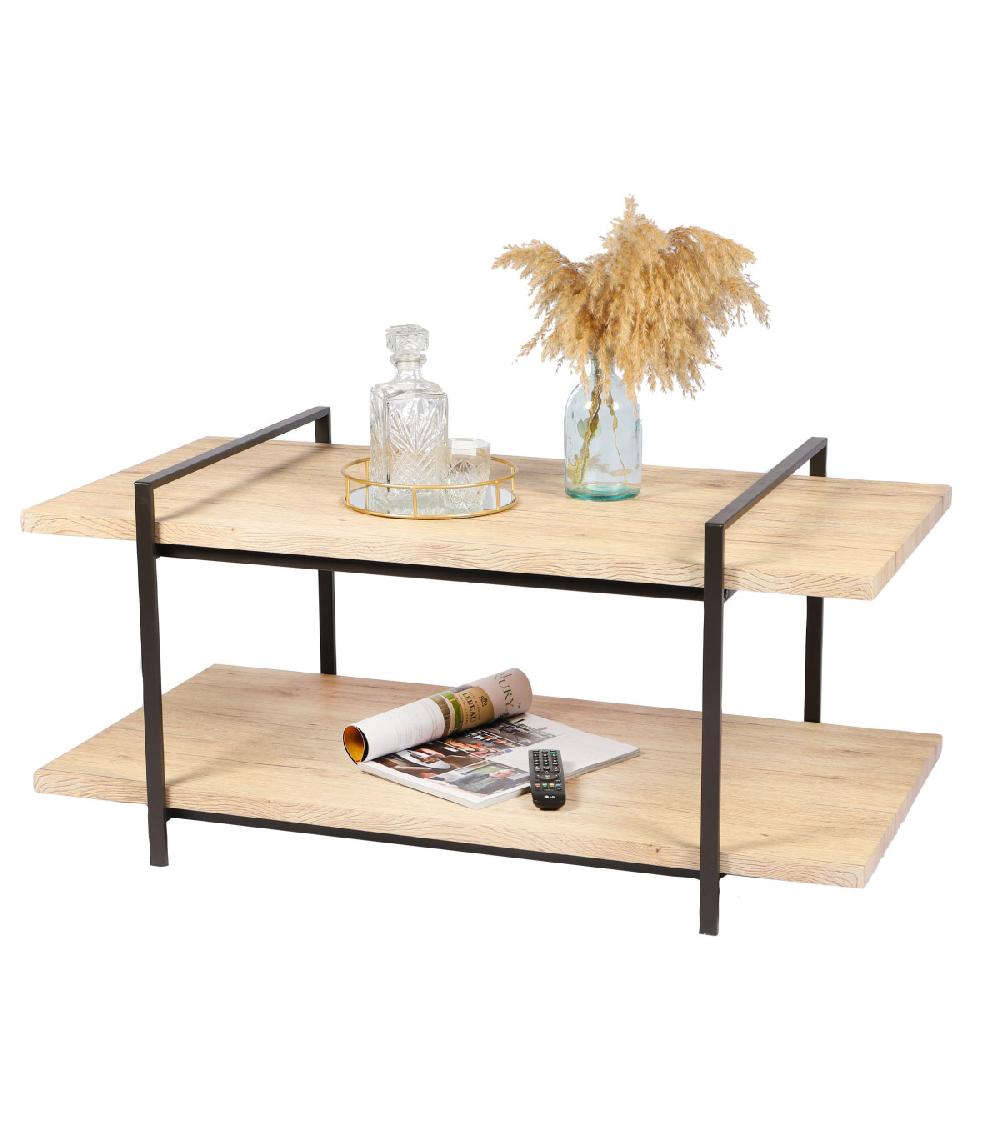 wadiga Table Basse 2 Plateaux Bois Structure Métal Noir