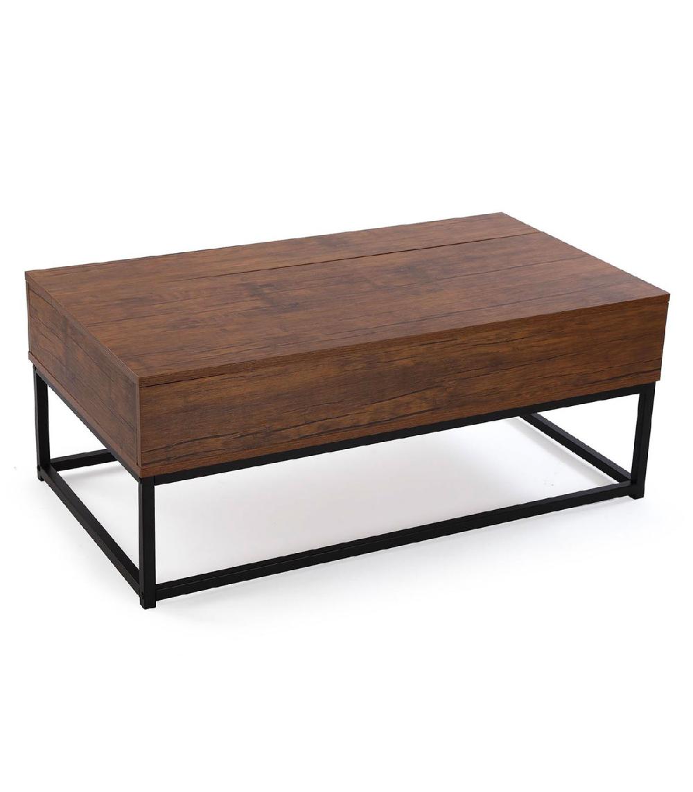 Wadiga Table Basse Avec Rangement Effet Bois Foncé Et Noir 100x55x40cm