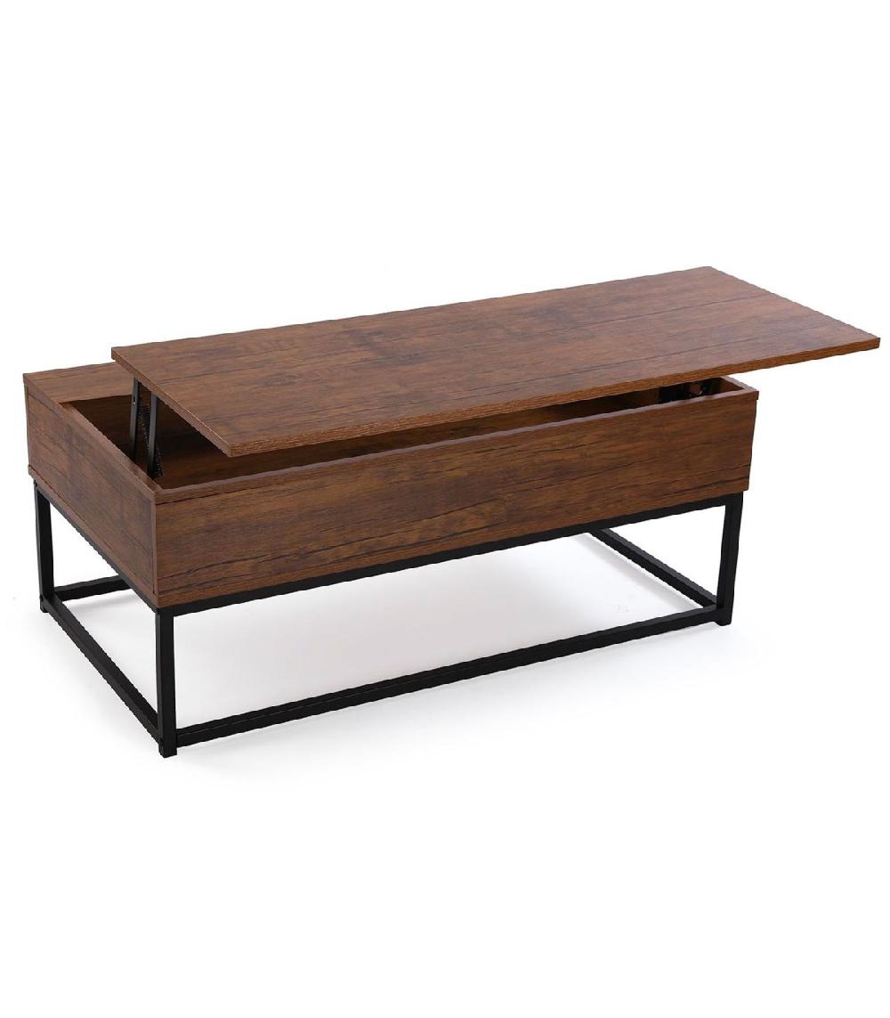 Wadiga Table Basse Avec Rangement Effet Bois Foncé Et Noir 100x55x40cm