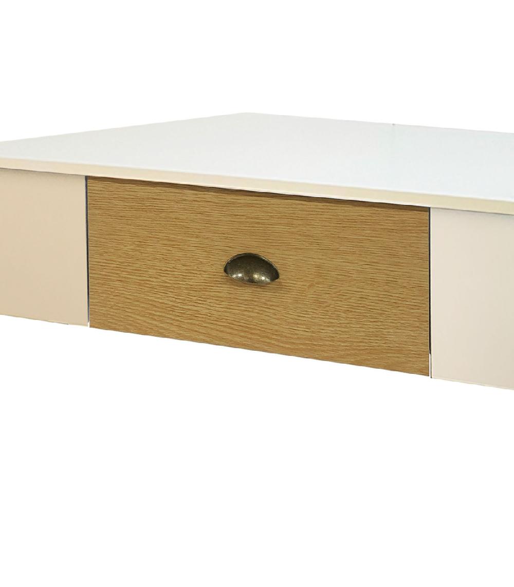Wadiga Table Basse Bois Et Blanc 1 Tiroir 100x55x40cm