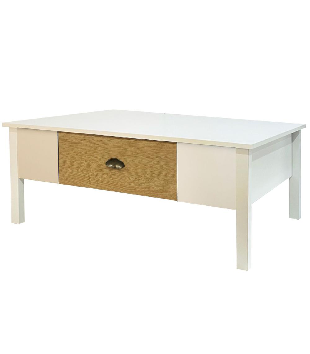 wadiga Table basse bois et blanc 1 tiroir 100x55x40cm