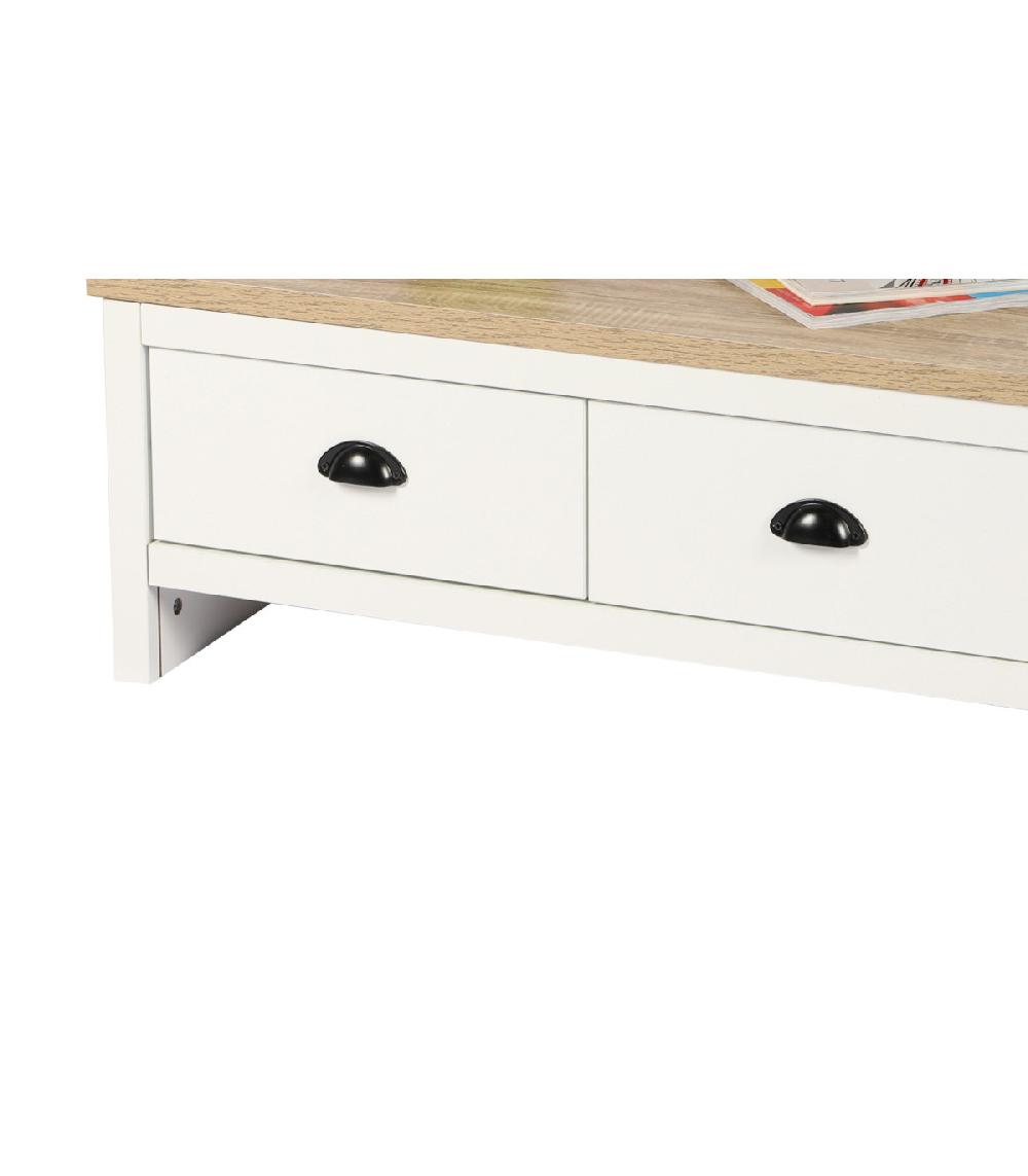 Wadiga Table Basse Bois Et Blanc 2 Tiroirs - 90x53x36cm