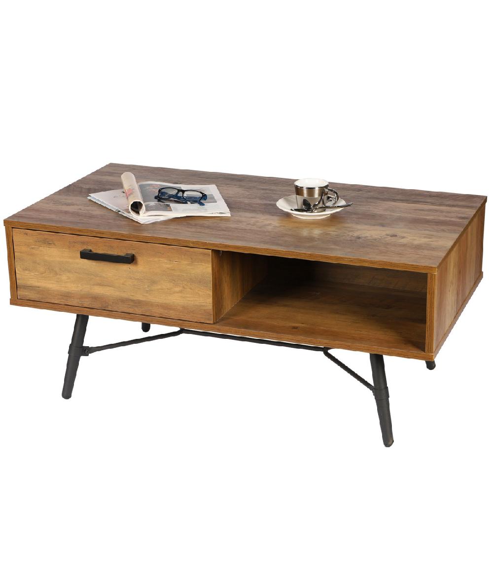 Wadiga Table Basse Bois Et Métal Noir 1 Tiroir Hampton