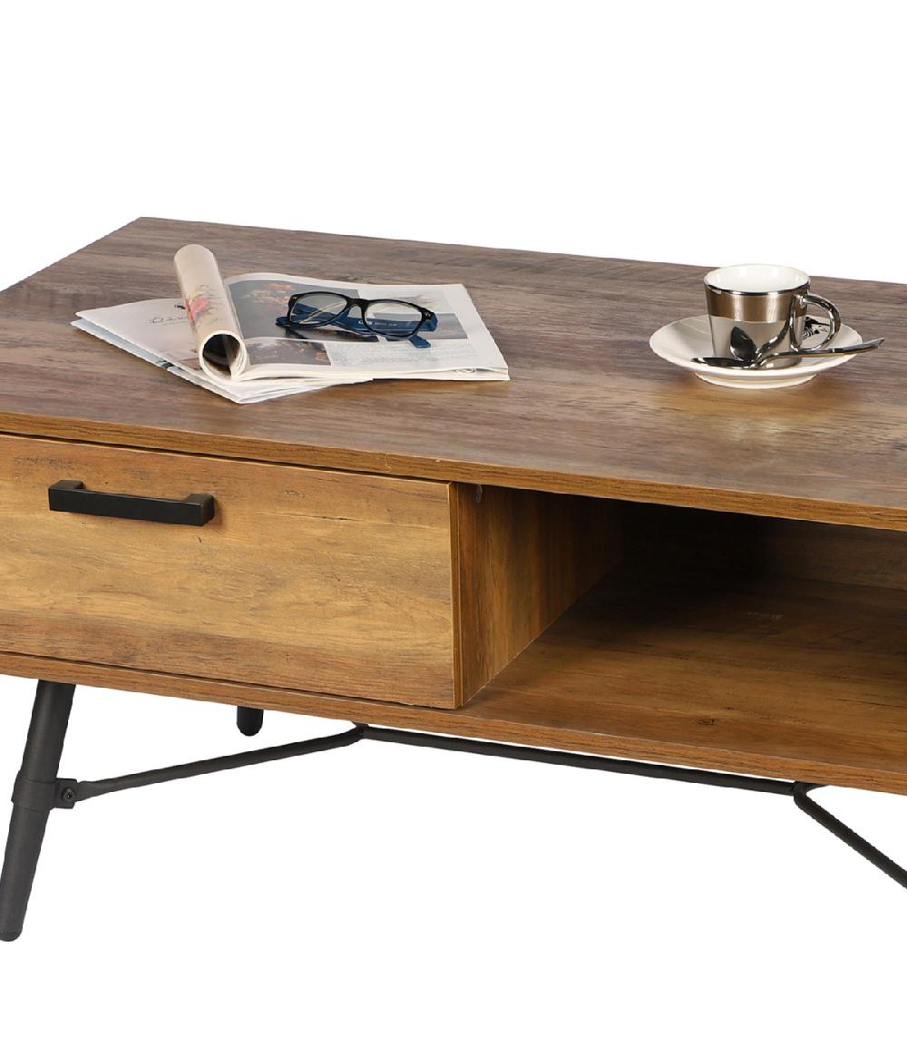 Wadiga Table Basse Bois Et Métal Noir 1 Tiroir Hampton