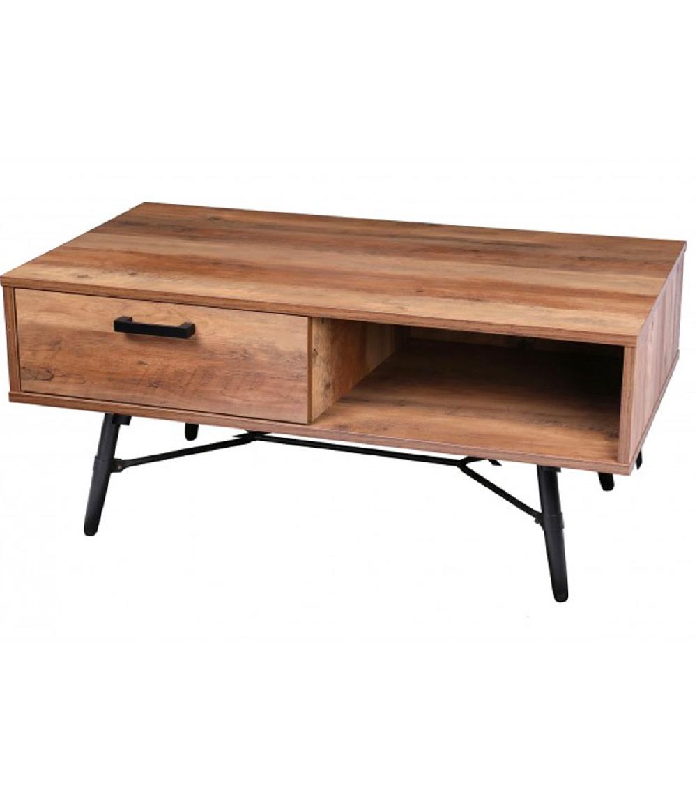 wadiga Table Basse Bois et Métal Noir 1 Tiroir Hampton