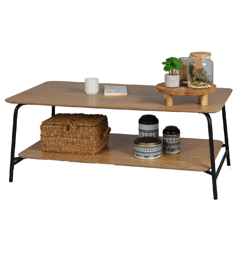 Wadiga Table Basse Bois Et Métal Noir 2 Niveaux - 110x60x44cm