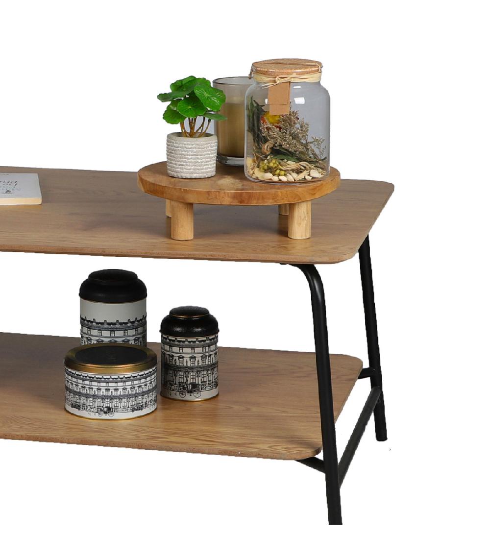 Wadiga Table Basse Bois Et Métal Noir 2 Niveaux - 110x60x44cm