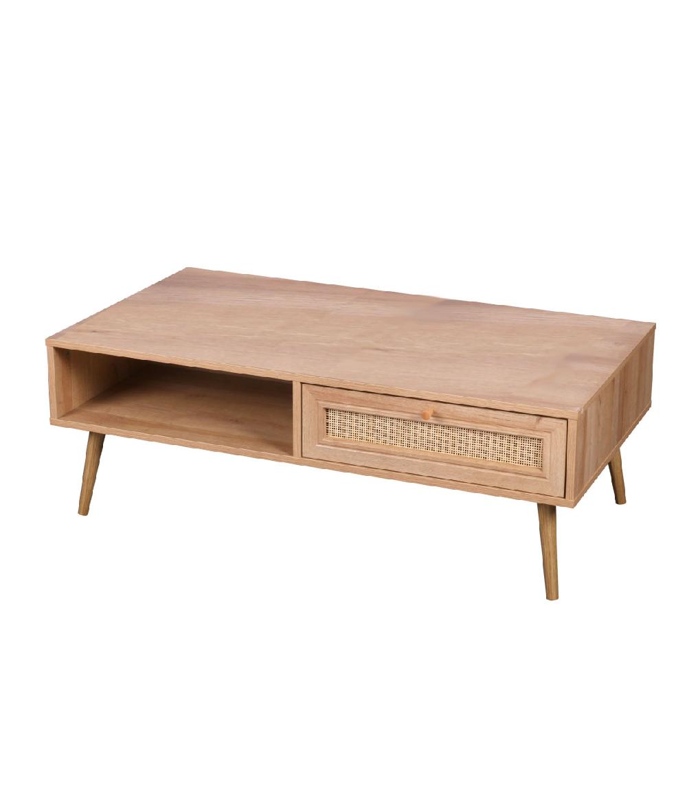 wadiga Table basse bois et rotin 1 tiroir - 110x59x39cm
