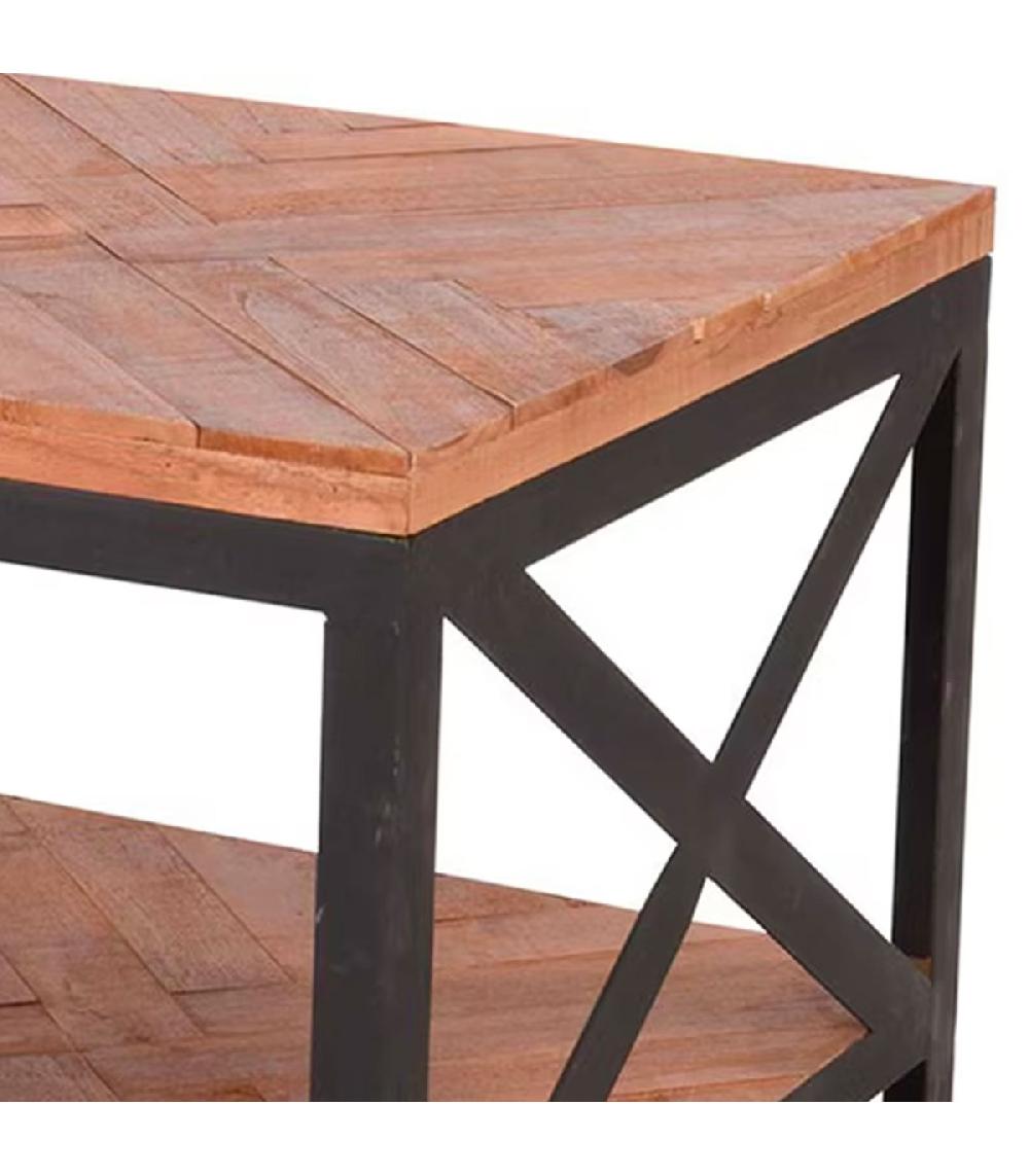 Wadiga Table Basse Carrée En Teck Et Métal Noir 2 Plateaux