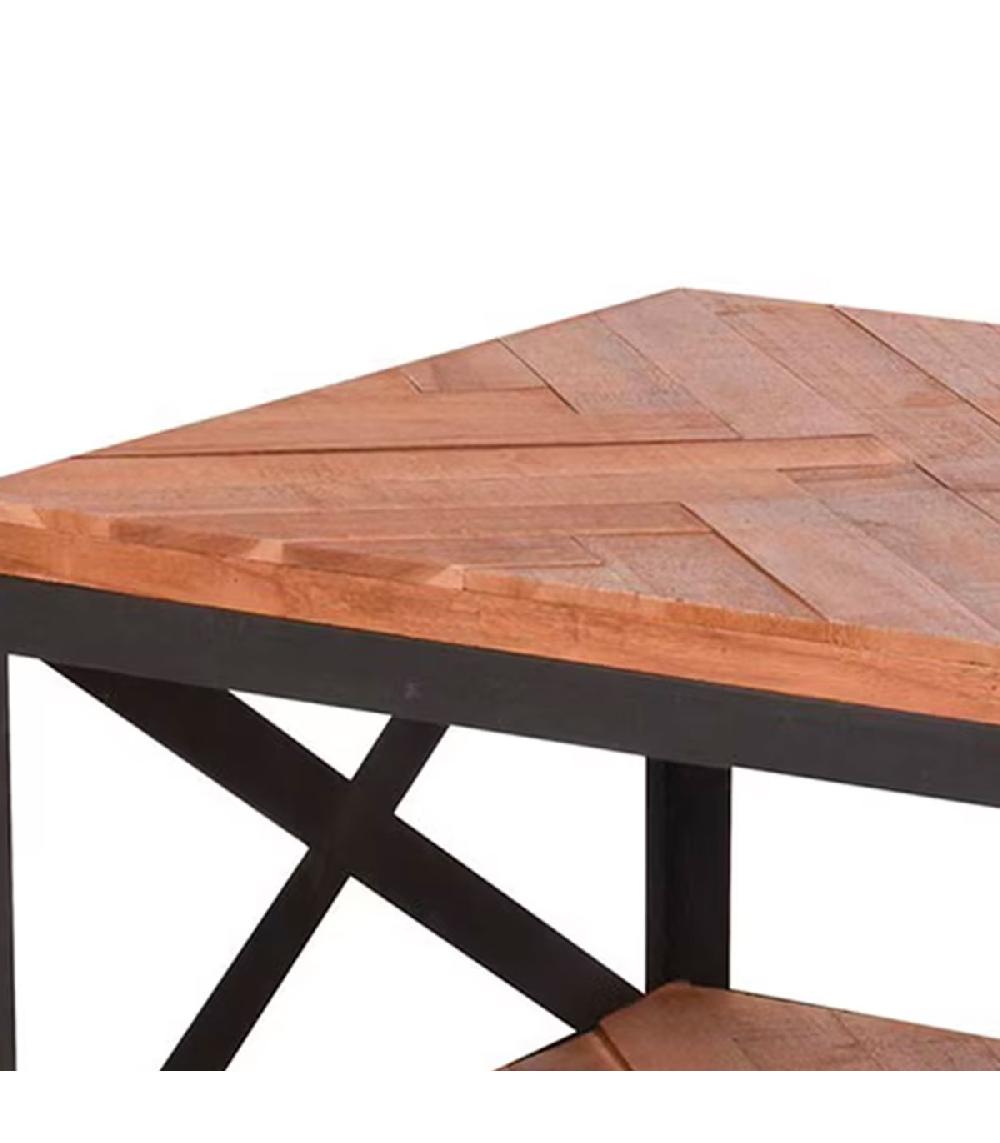 Wadiga Table Basse Carrée En Teck Et Métal Noir 2 Plateaux