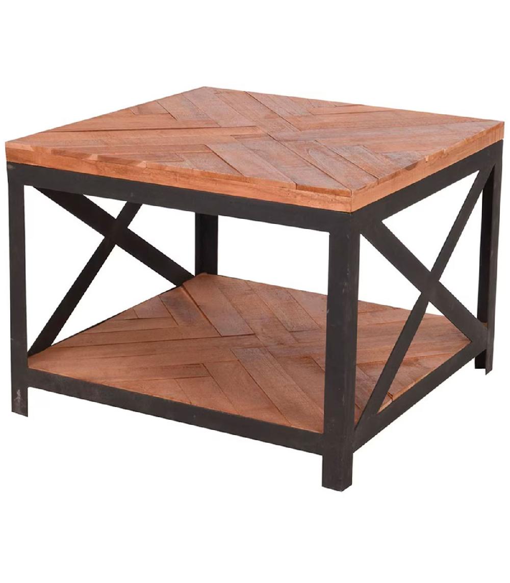 wadiga Table Basse Carrée en Teck et Métal Noir 2 Plateaux