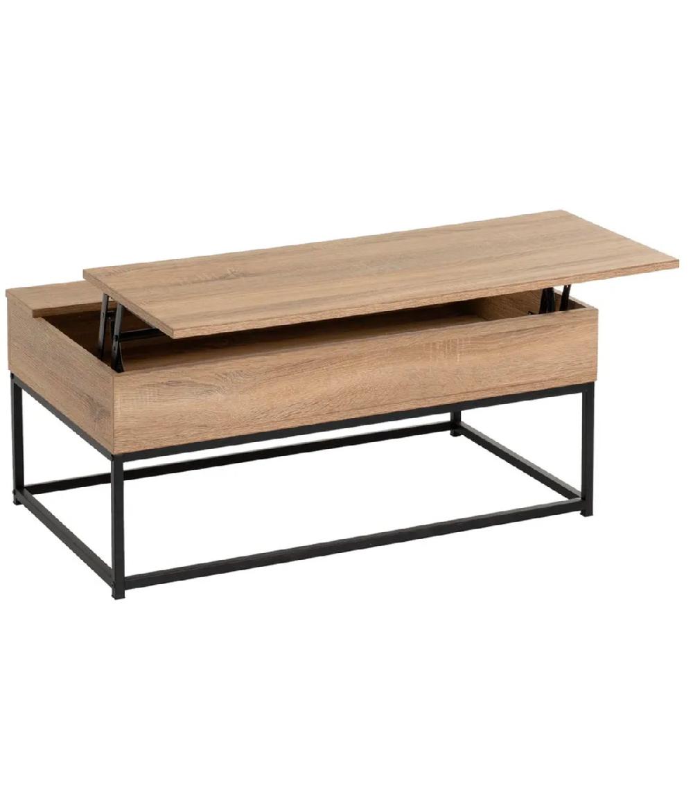 wadiga Table basse coffre en bois et métal noir 100x55x40cm