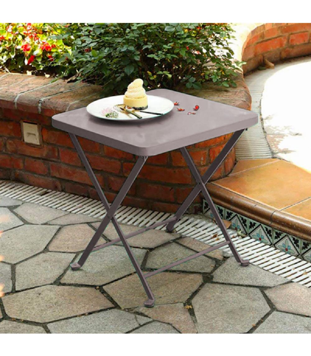 Wadiga Table Basse De Jardin En Métal Gris Pliable 40x40x45cm