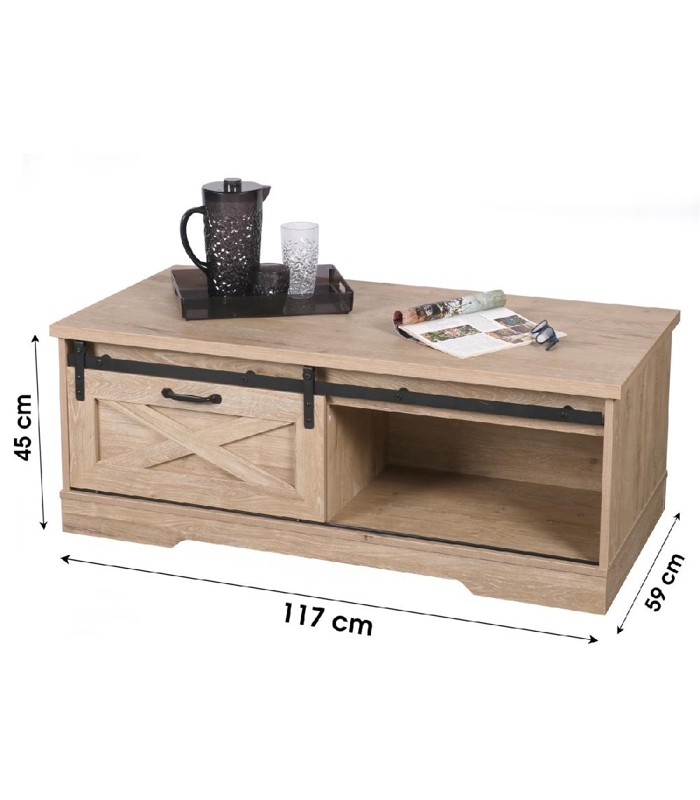 Wadiga Table Basse En Bois Et Métal Avec Porte Coulissante - Manhattan