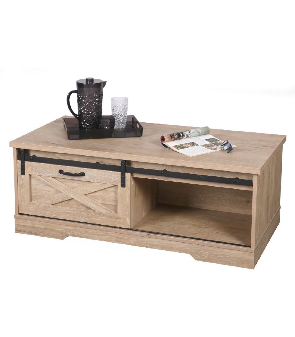 wadiga Table Basse en Bois et Métal avec Porte Coulissante - Manhattan