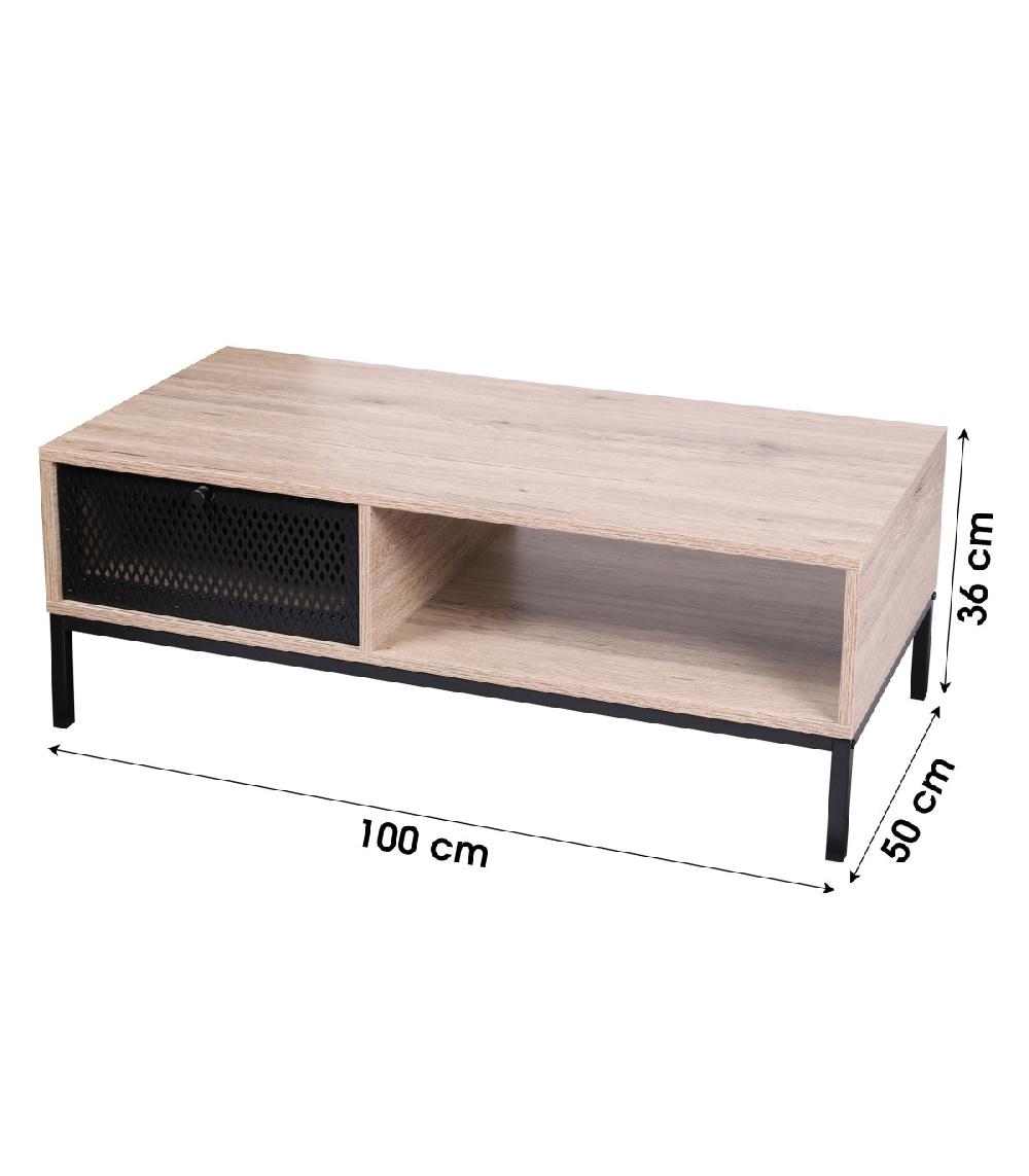 Wadiga Table Basse En Bois Et Métal Grillagé Noir 1 Tiroir