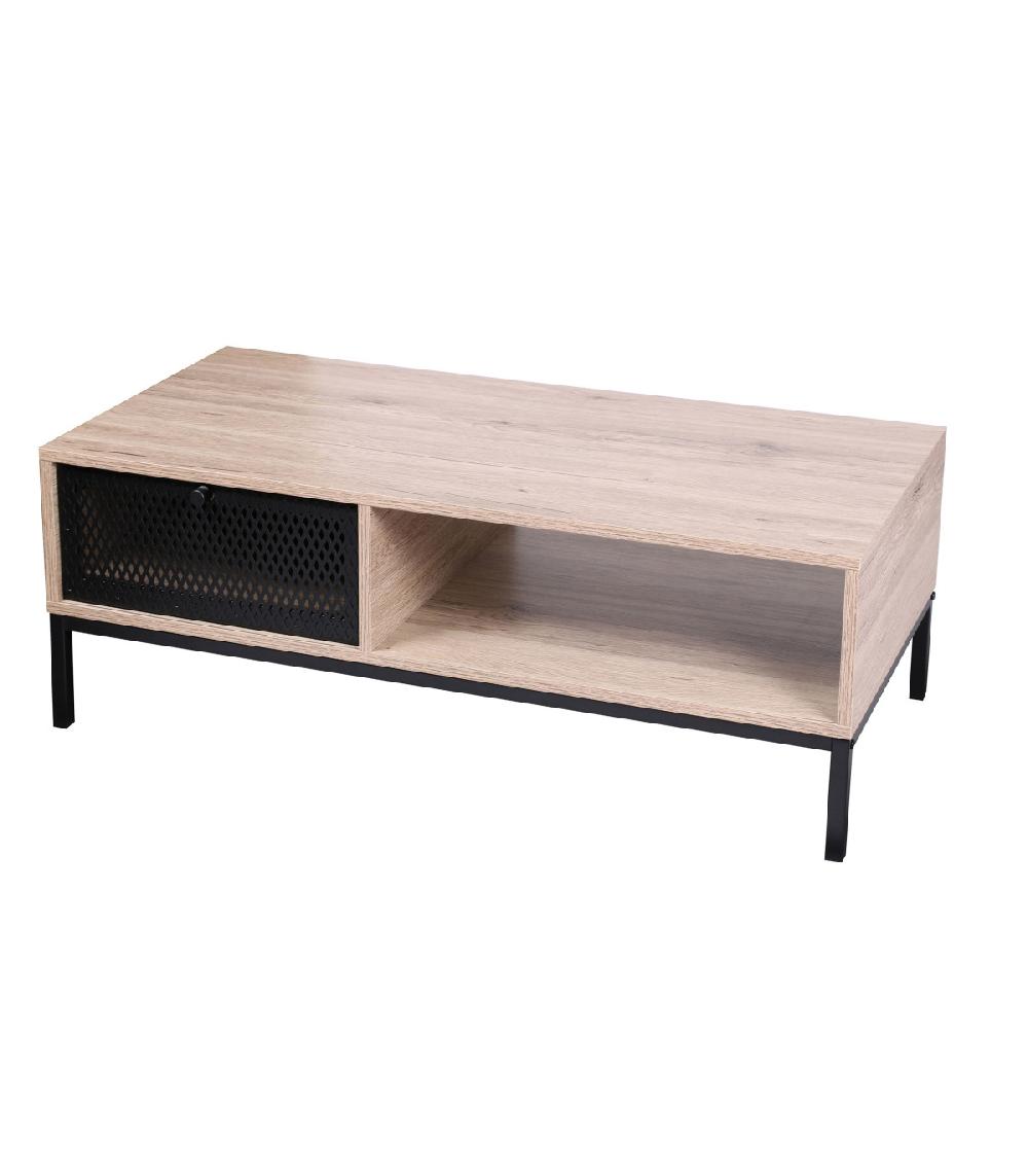 wadiga Table Basse en Bois et Métal Grillagé Noir 1 Tiroir