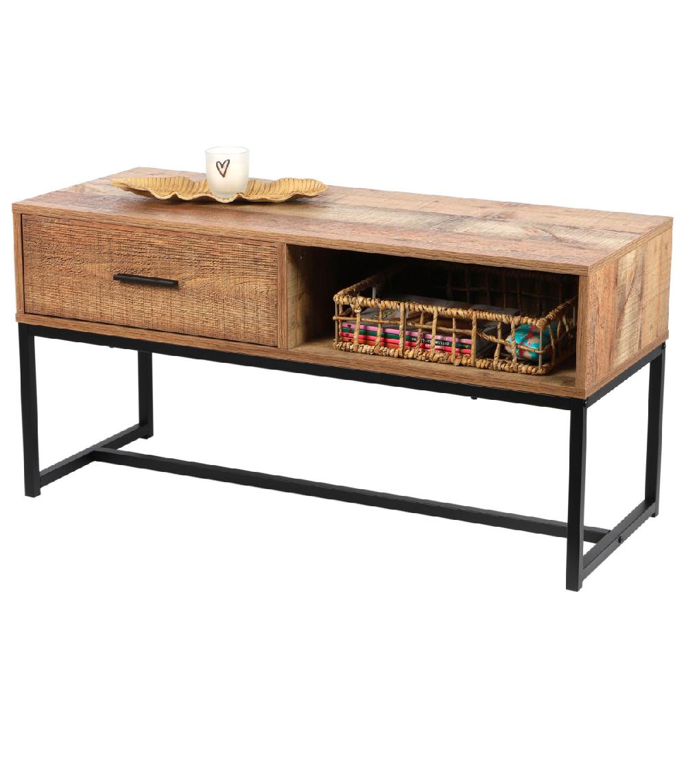 Wadiga Table Basse En Bois Et Métal Noir 1 Tiroir - 100x40x50cm