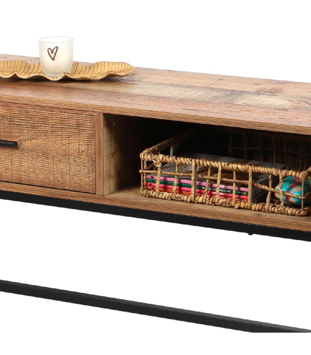 Wadiga Table Basse En Bois Et Métal Noir 1 Tiroir - 100x40x50cm