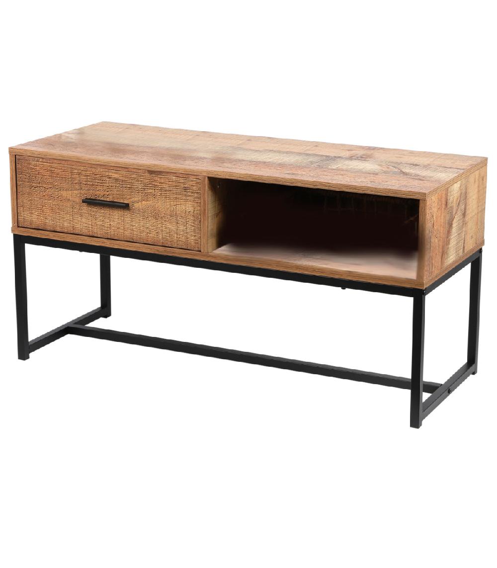wadiga Table basse en bois et métal noir 1 tiroir - 100x40x50cm