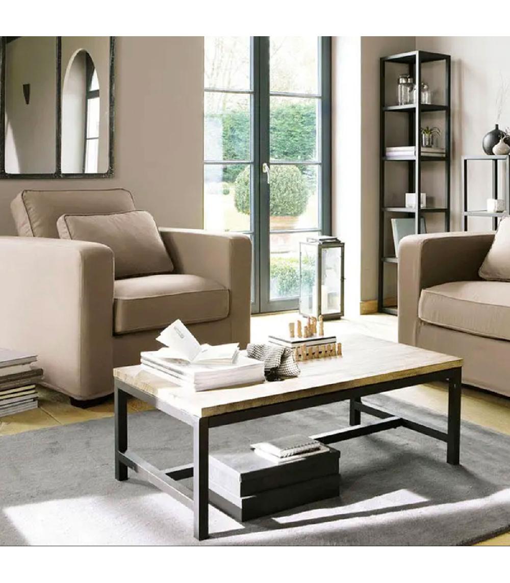 Wadiga Table Basse En Bois Et Métal Noir 100x50x40cm