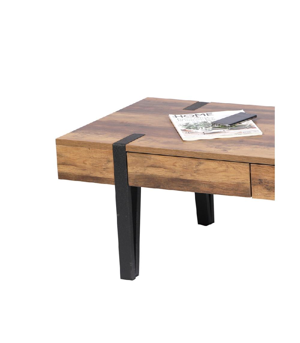 Wadiga Table Basse En Bois Et Métal Noir 2 Tiroirs - 120x55x40cm