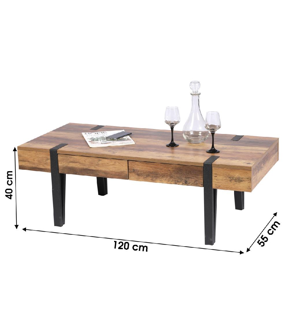Wadiga Table Basse En Bois Et Métal Noir 2 Tiroirs - 120x55x40cm