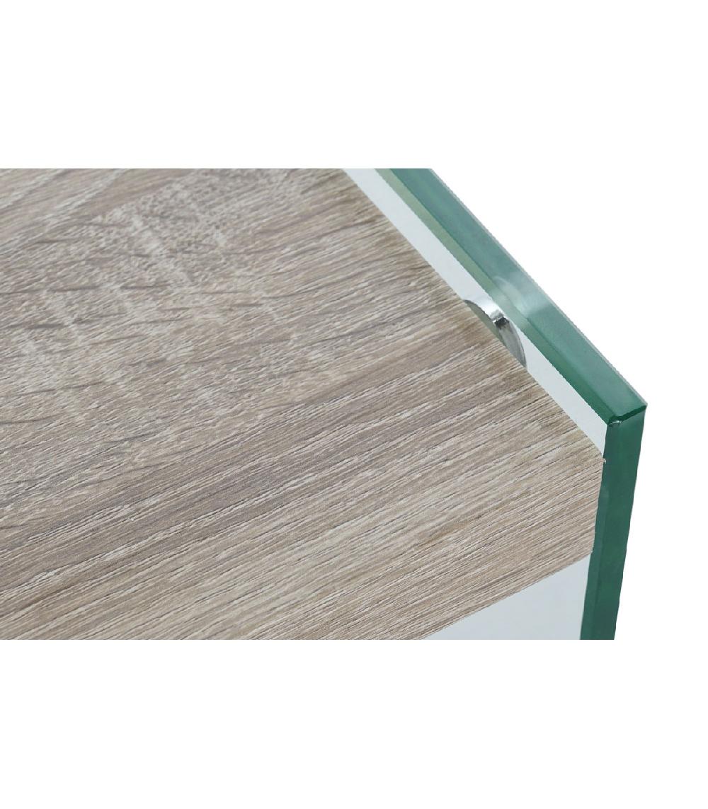 Wadiga Table Basse Moderne Bois MDF Et Verre Trempé - 130x65x35.5cm