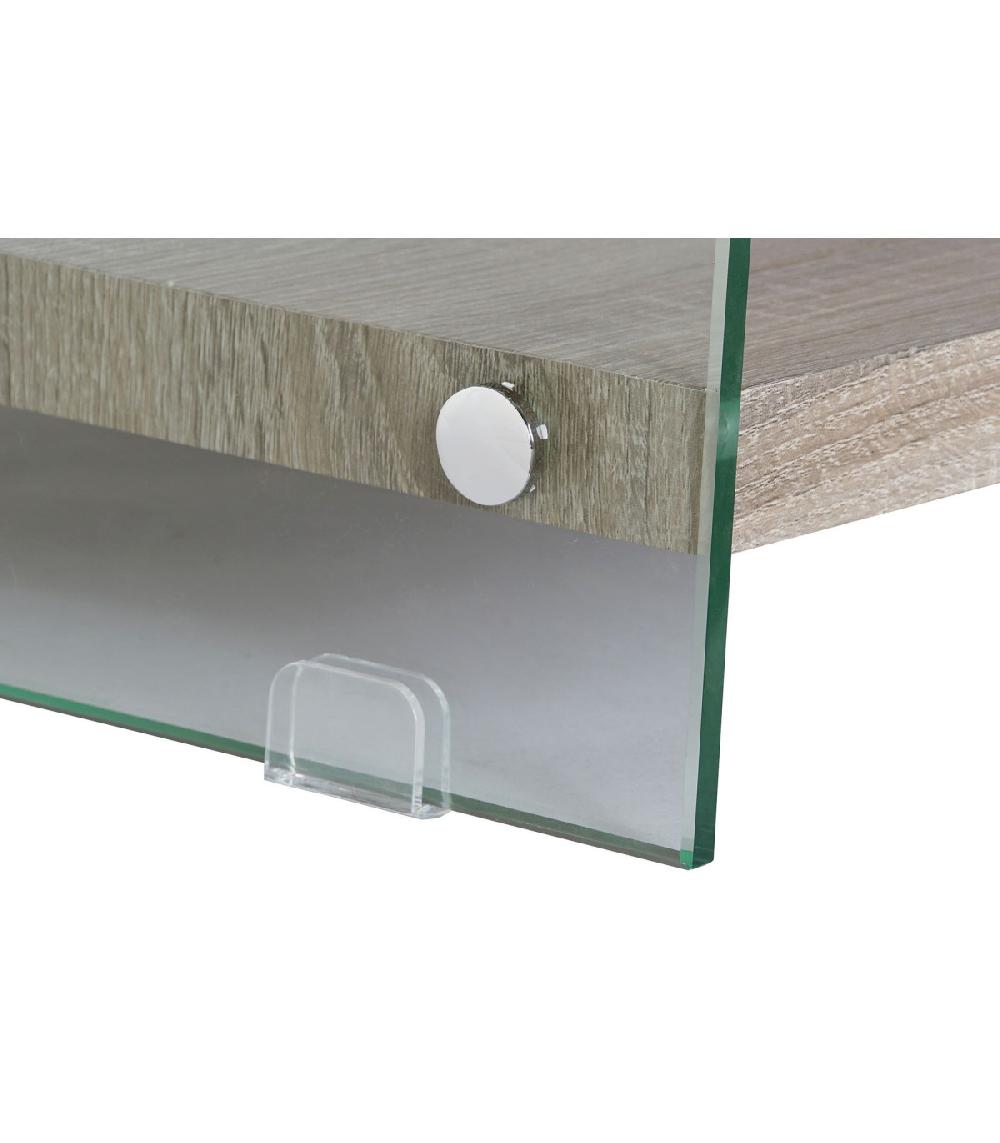 Wadiga Table Basse Moderne Bois MDF Et Verre Trempé - 130x65x35.5cm