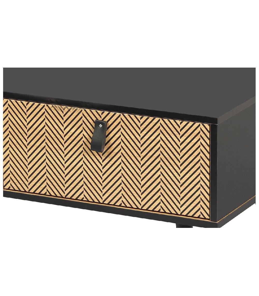 Wadiga Table Basse Noir Et Bois 1 Tiroir Avec Motifs Chelsea - 100x50x40cm
