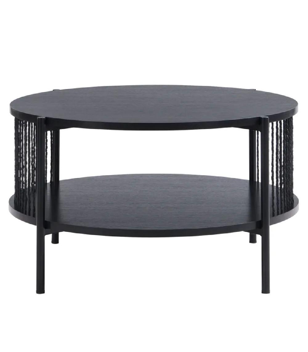 Wadiga Table Basse Noire En Bois Métal Et Corde 74x74x41cm