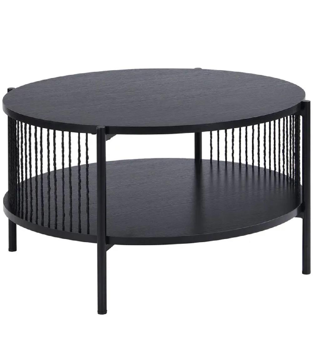 wadiga Table basse noire en bois métal et corde 74x74x41cm
