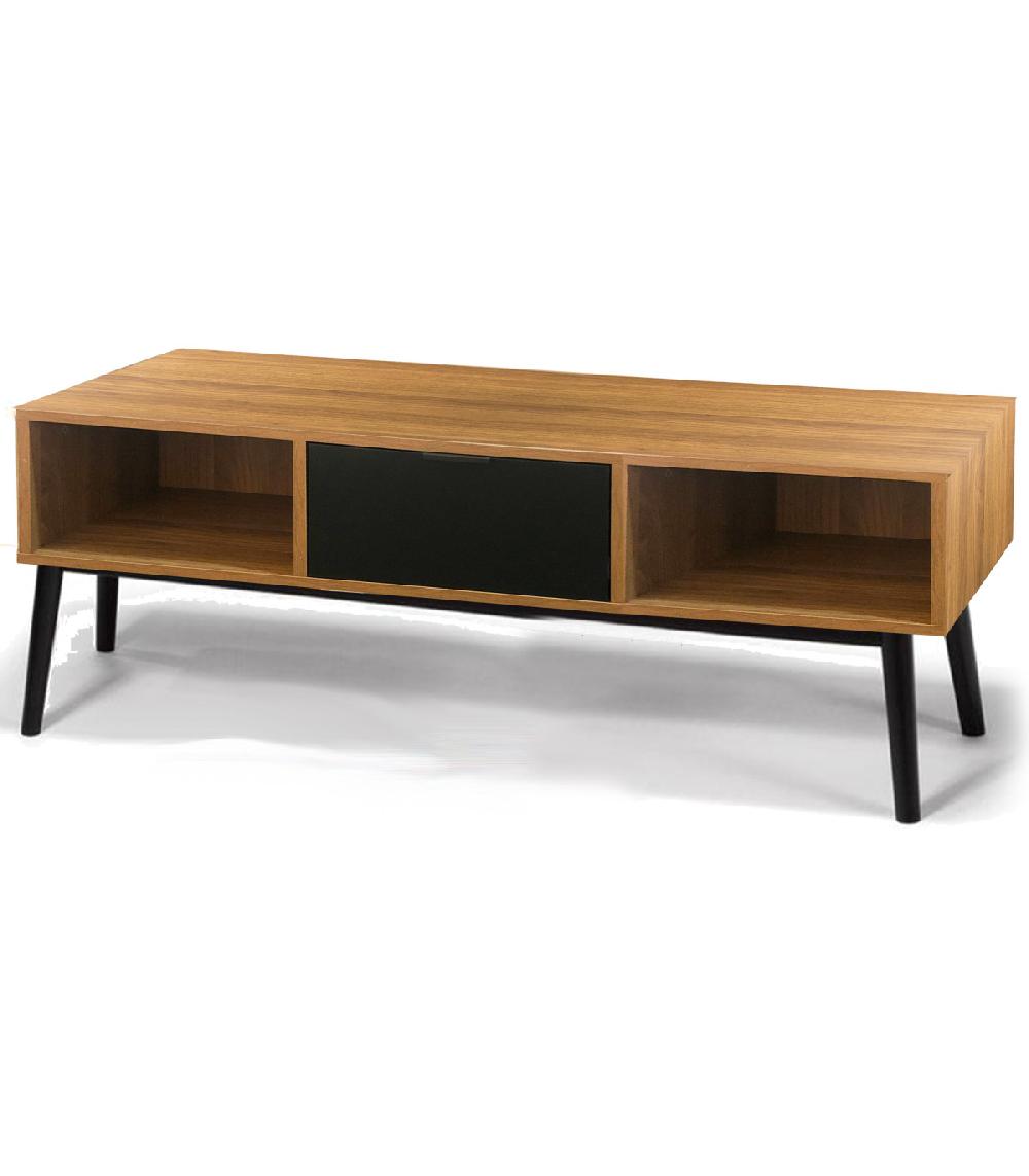 wadiga Table basse rectangulaire 2 casiers et 1 tiroir bois et noir 110x55x42.5cm