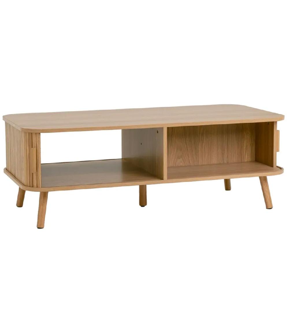Wadiga Table Basse Rectangulaire Bois à Portes Coulissantes 120x60x41cm