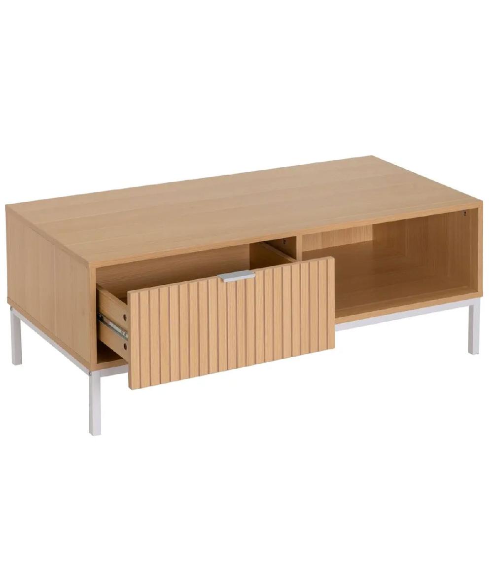 Wadiga Table Basse Rectangulaire Bois Et Métal Blanc 1 Tiroir 110x50x40cm