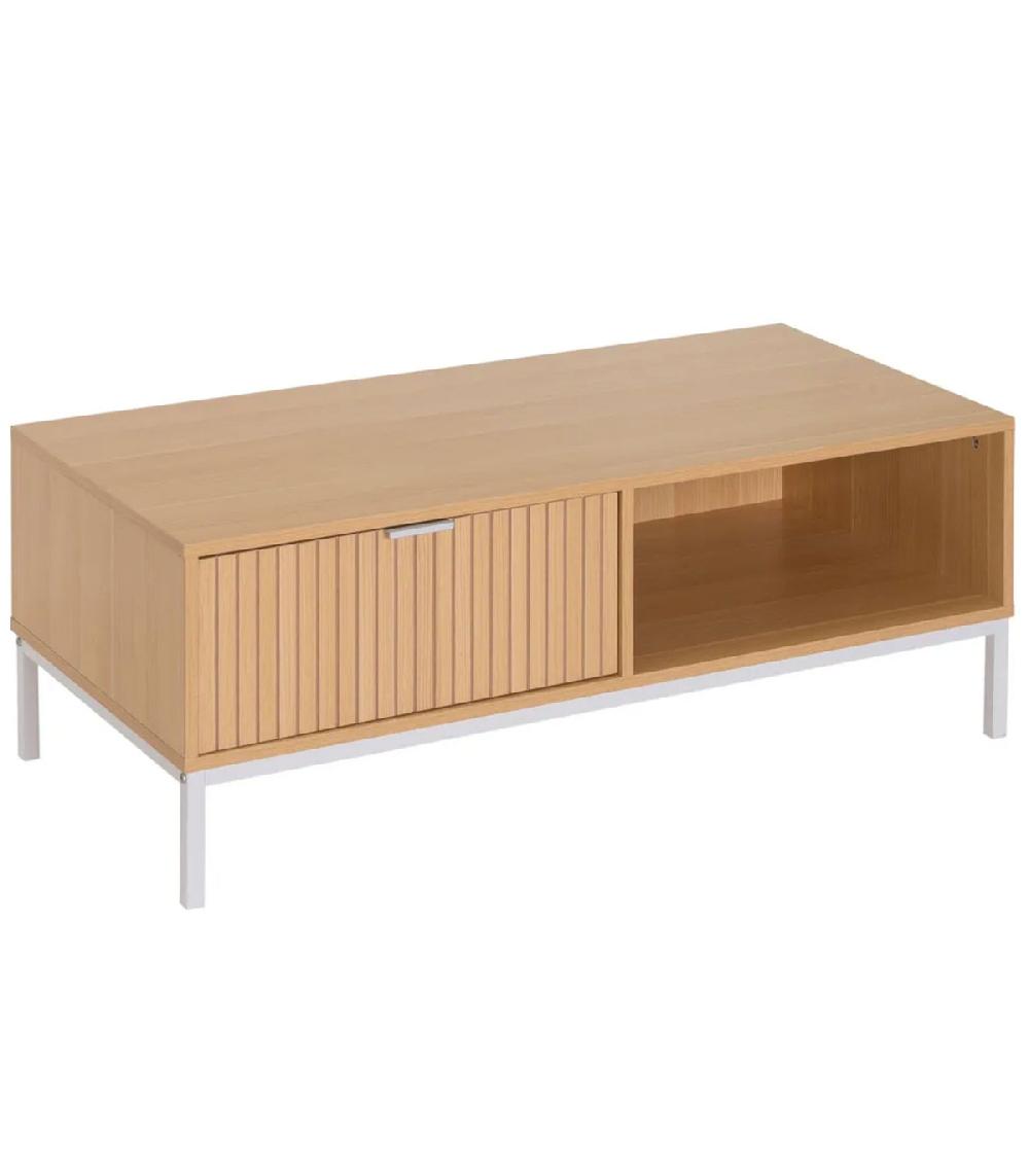 wadiga Table basse rectangulaire bois et métal blanc 1 tiroir 110x50x40cm