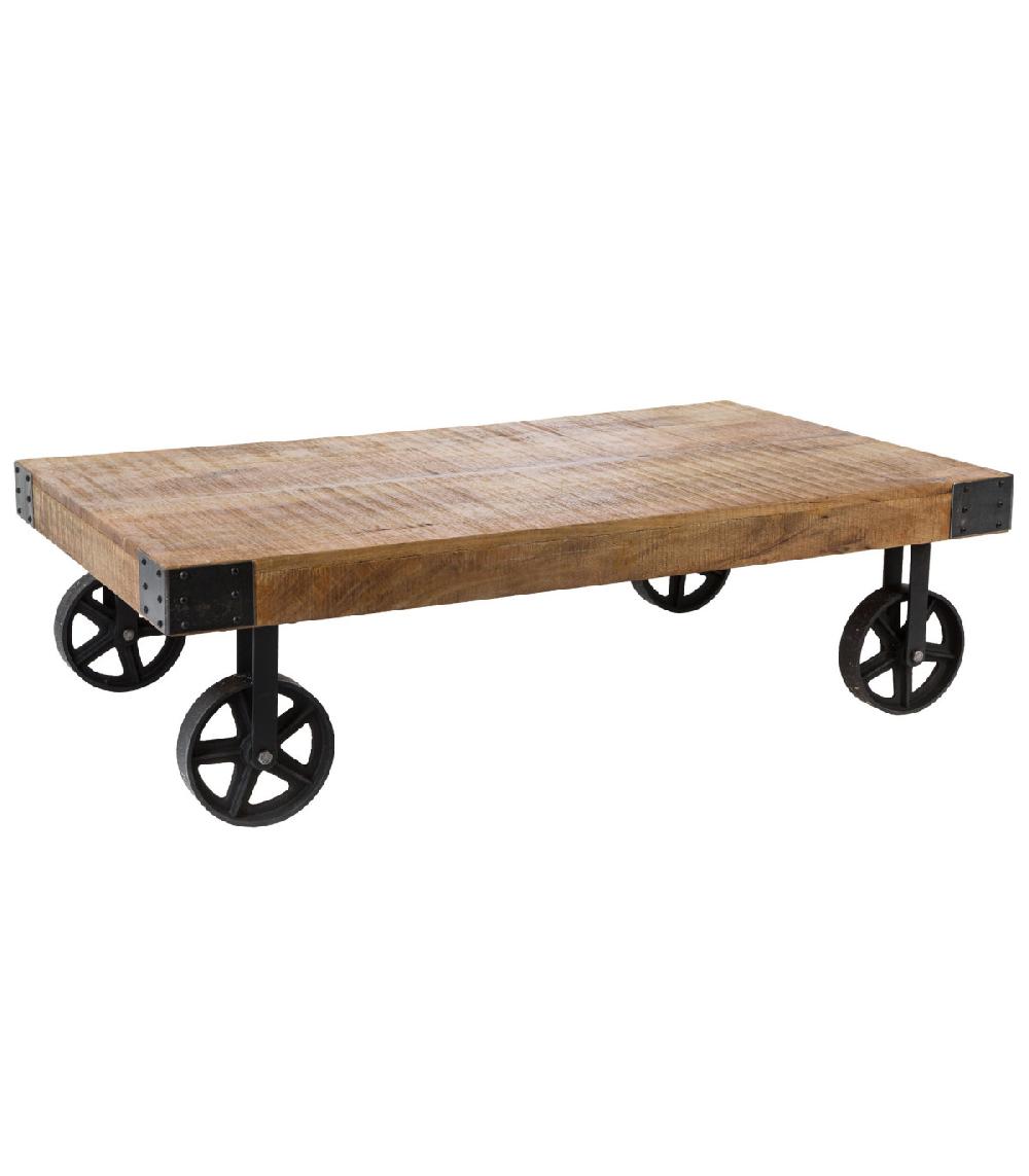 wadiga Table basse rectangulaire en bois et métal style industriel 117x70.5x34cm
