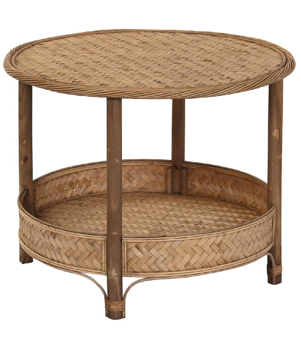 wadiga Table basse ronde avec étagère en bambou 60x60x47cm