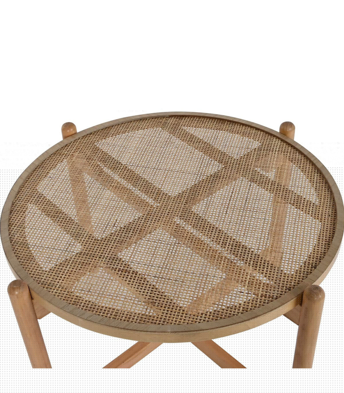 Wadiga Table Basse Ronde En Bois Et Cannage Rotin 66x66x45cm