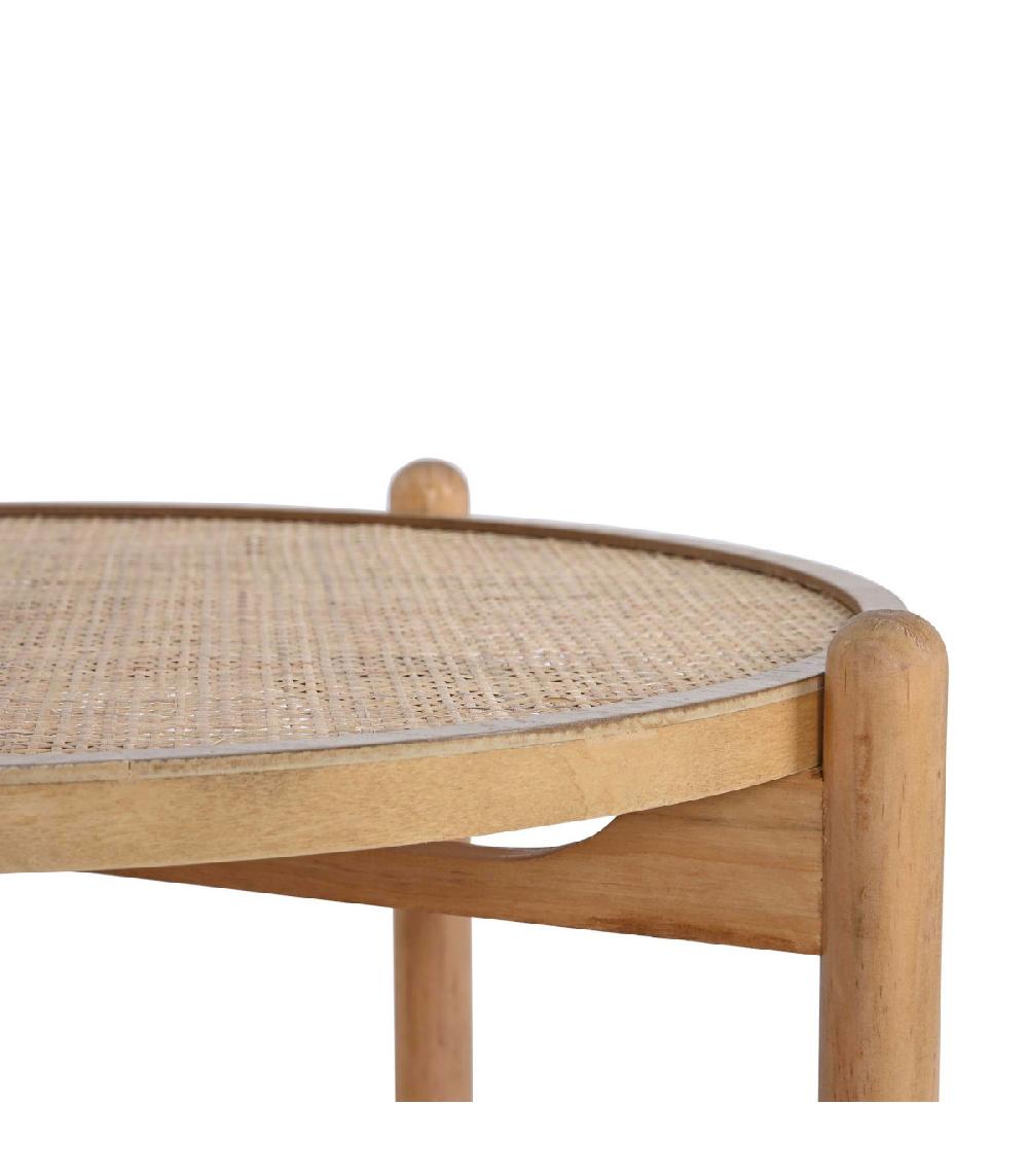 Wadiga Table Basse Ronde En Bois Et Cannage Rotin 66x66x45cm