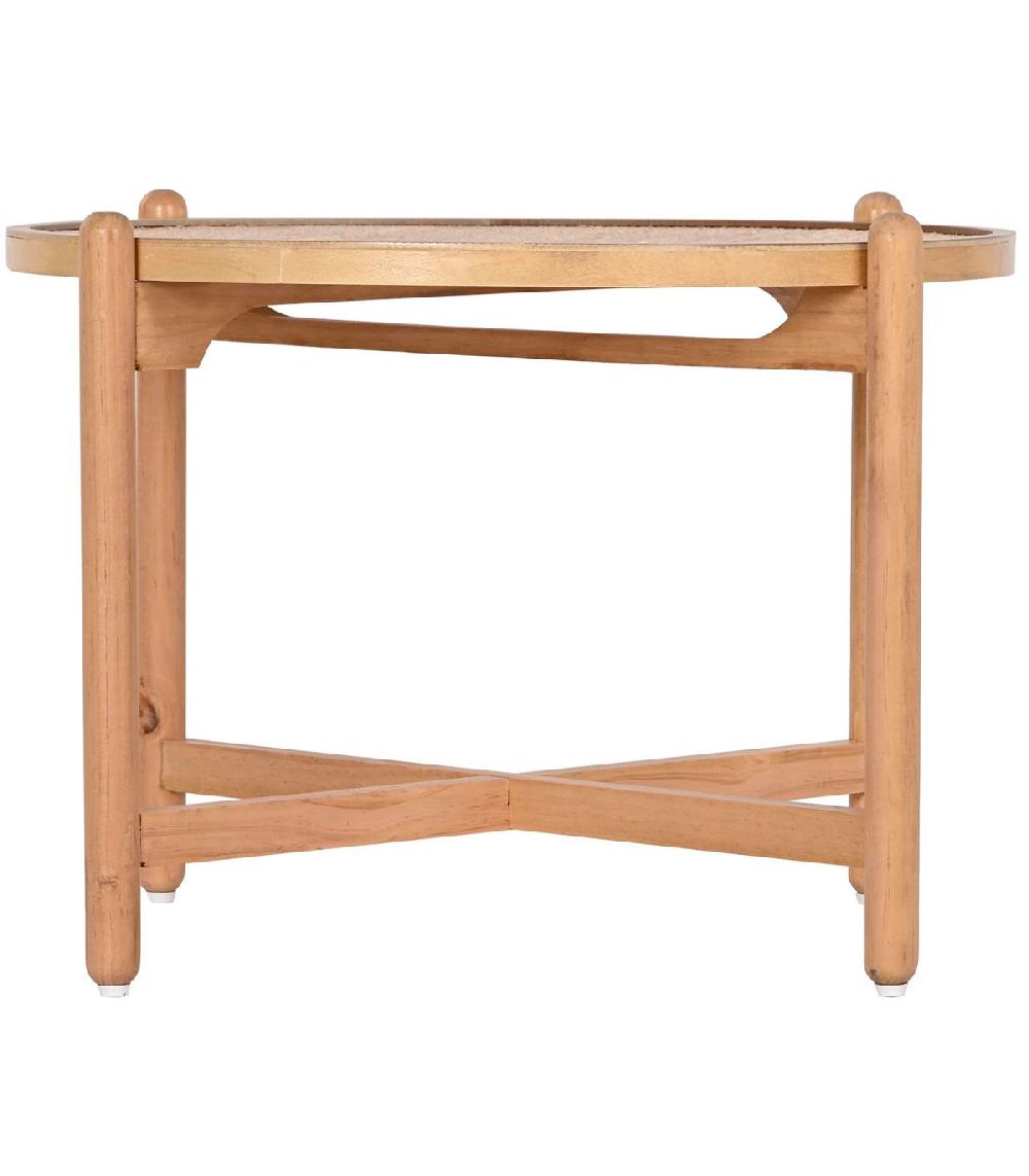 Wadiga Table Basse Ronde En Bois Et Cannage Rotin 66x66x45cm