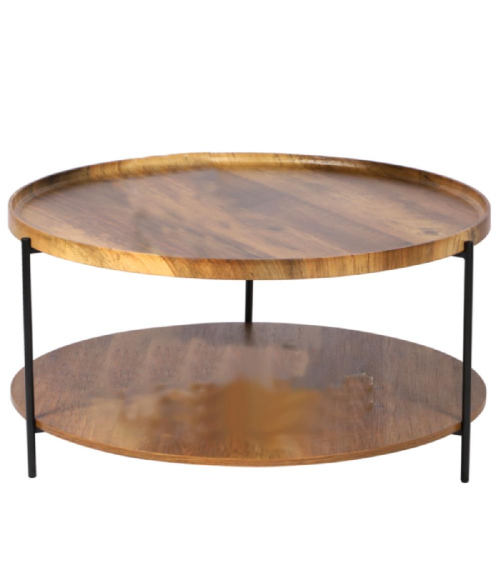 wadiga Table basse ronde en bois et métal noir - 76x76x39cm