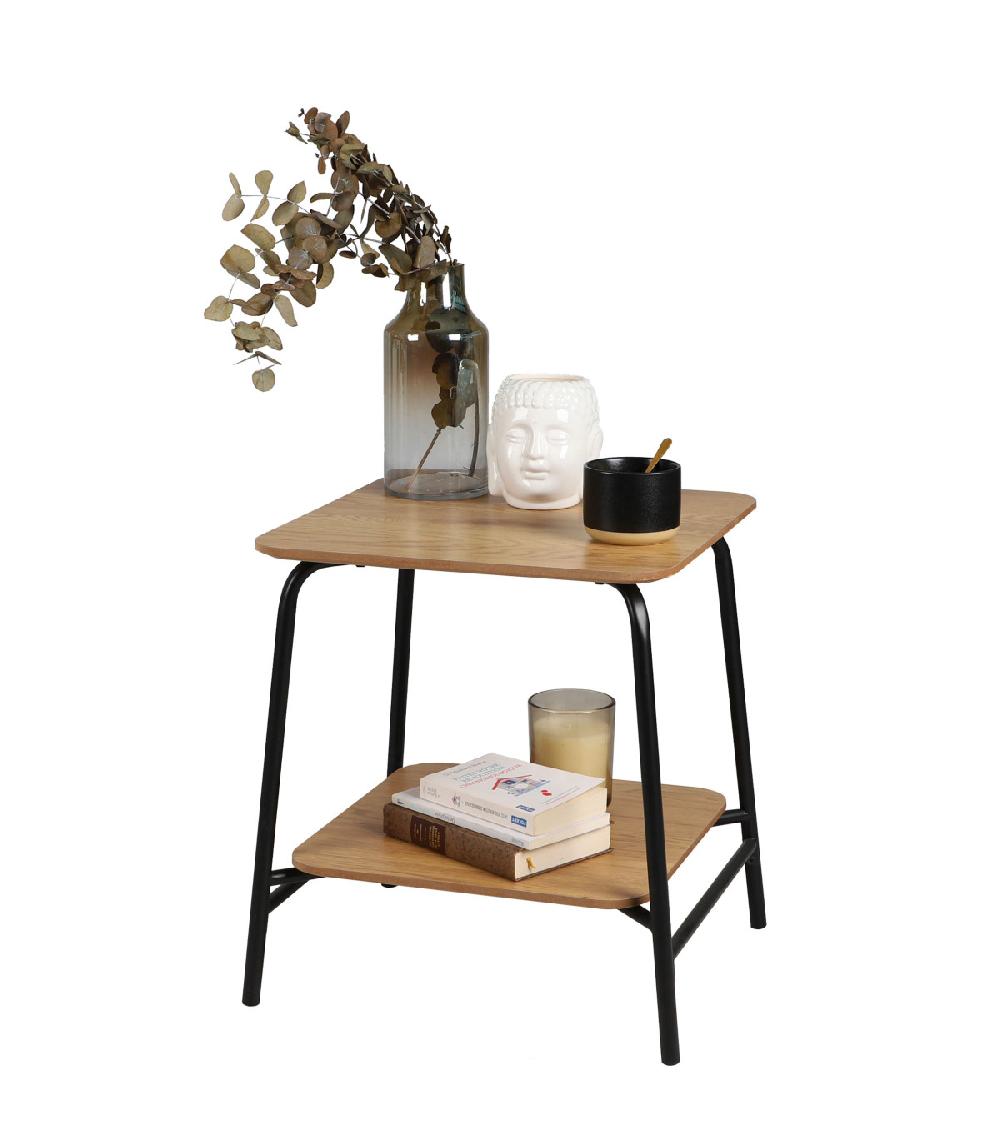 Wadiga Table D'appoint Bout De Canapé Bois Et Métal Noir - 45x45x51cm