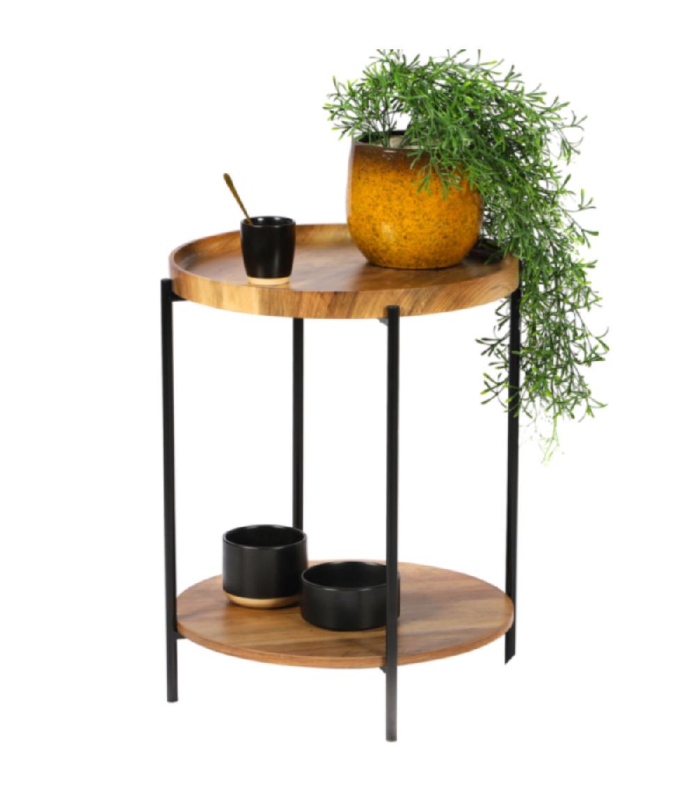 Wadiga Table D'appoint Bout De Canapé Bois Et Métal Noir - 42x42x51cm